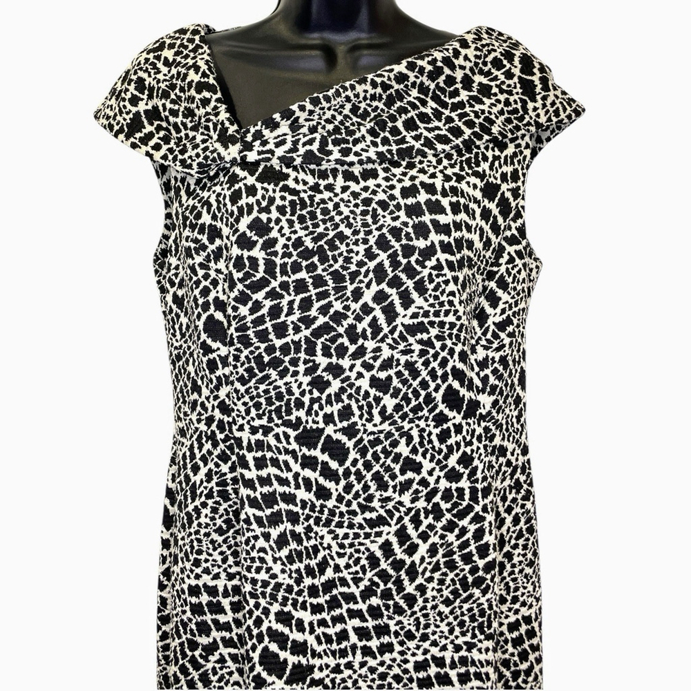 Kim Rogers Petite Womens 12P Dress Animal Print Bateau Neck Stretch Black White - Picture 2 of 13
